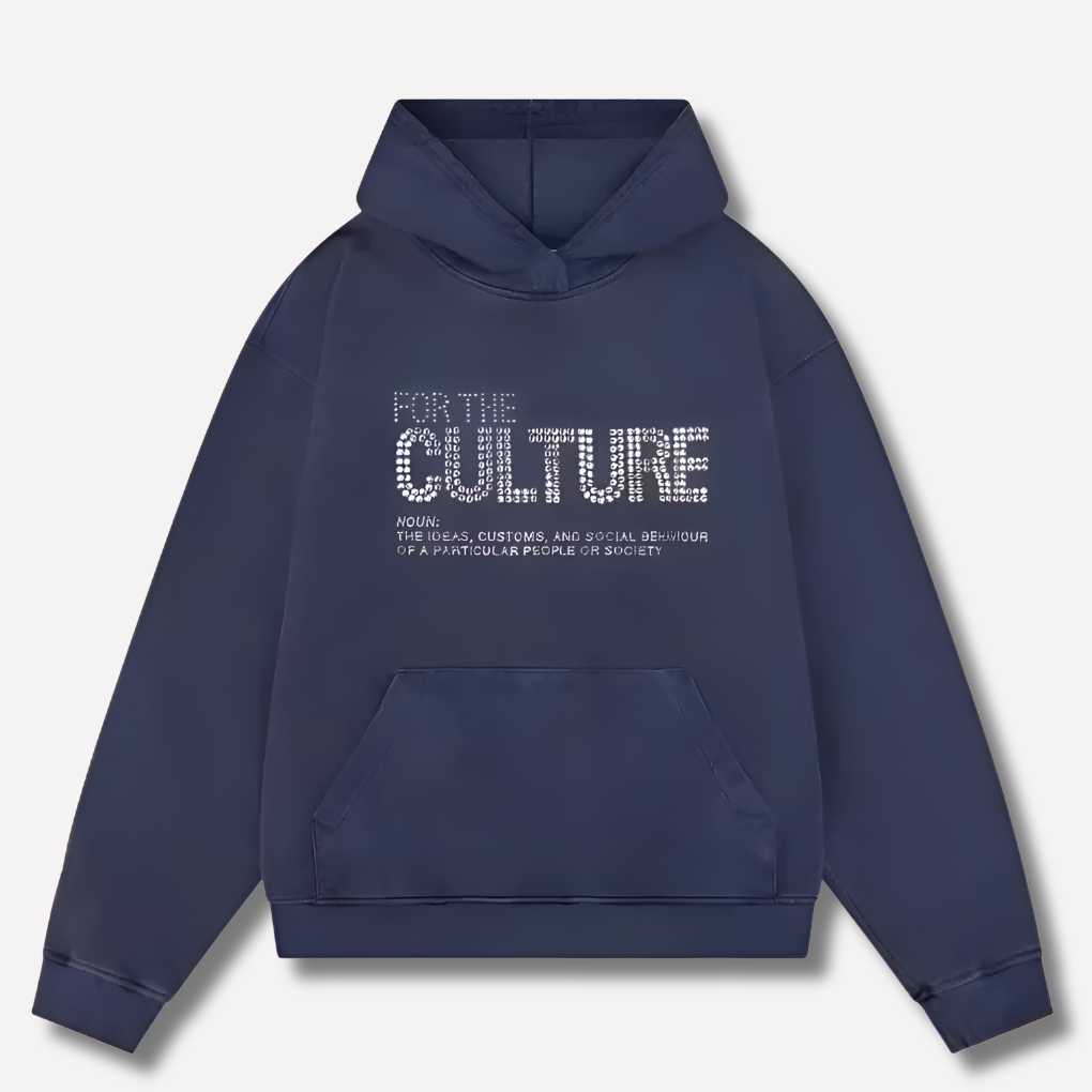 A Homixa Avesira graphic hoodie with dropped shoulders, kangaroo pocket, and ribbed cuffs, featuring bold statement graphic design.