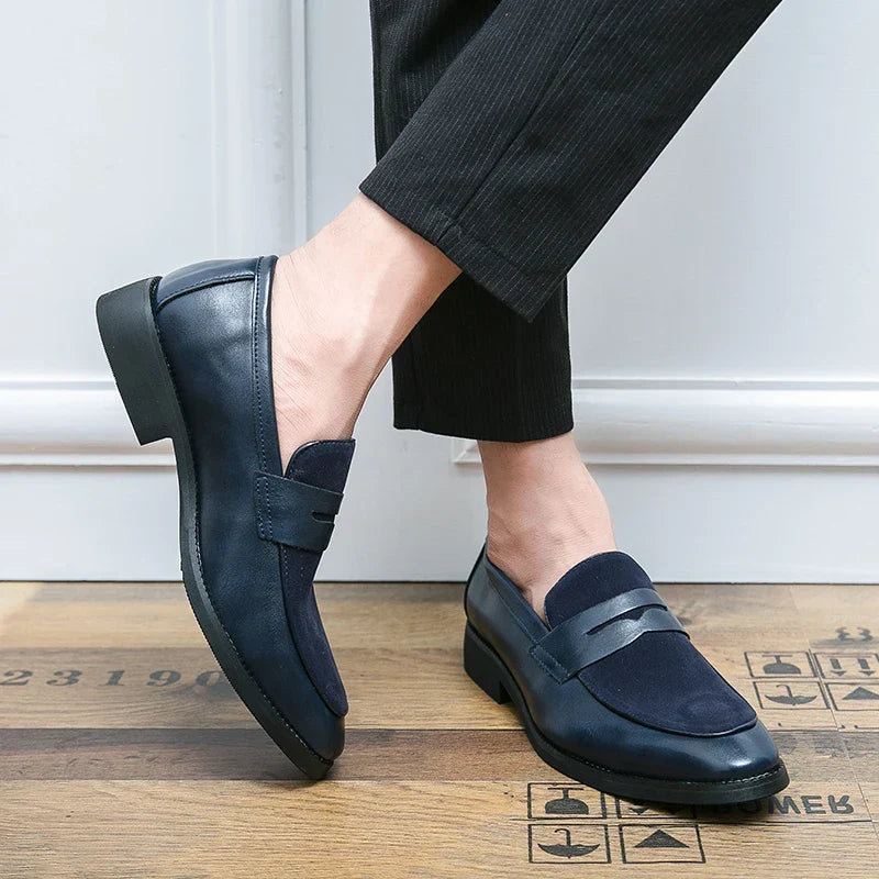Homixa men's leather loafers in wild suede, casual slip-on footwear with sleek design and luxurious finish.