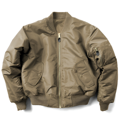 Beckmiller women's unisex classic khaki bomber jacket with ribbed cuffs and collar, casual outerwear for men and women.