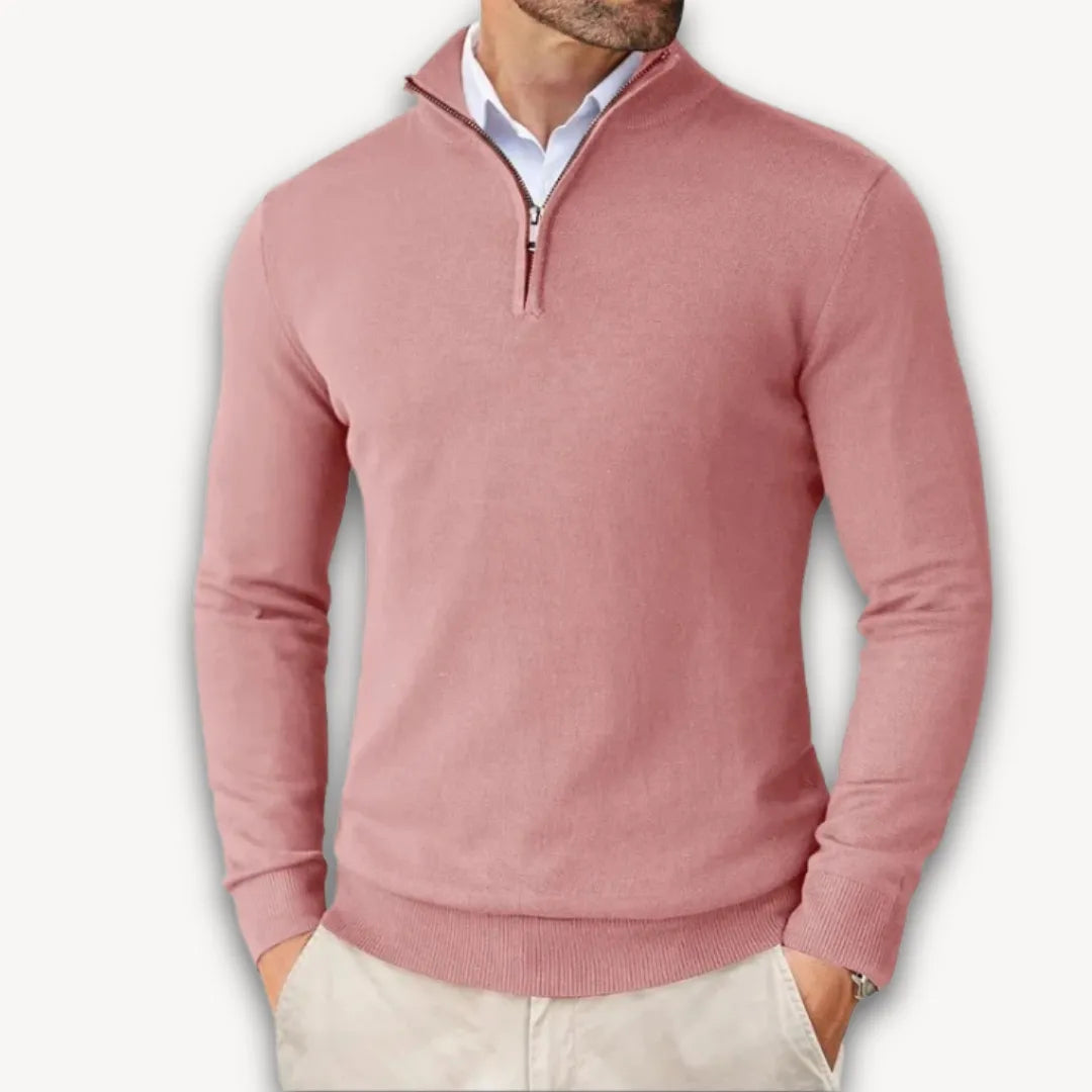 Lightweight men's knit sweater by Homixa featuring a quarter-zip front and cotton material, displayed on a neutral background.