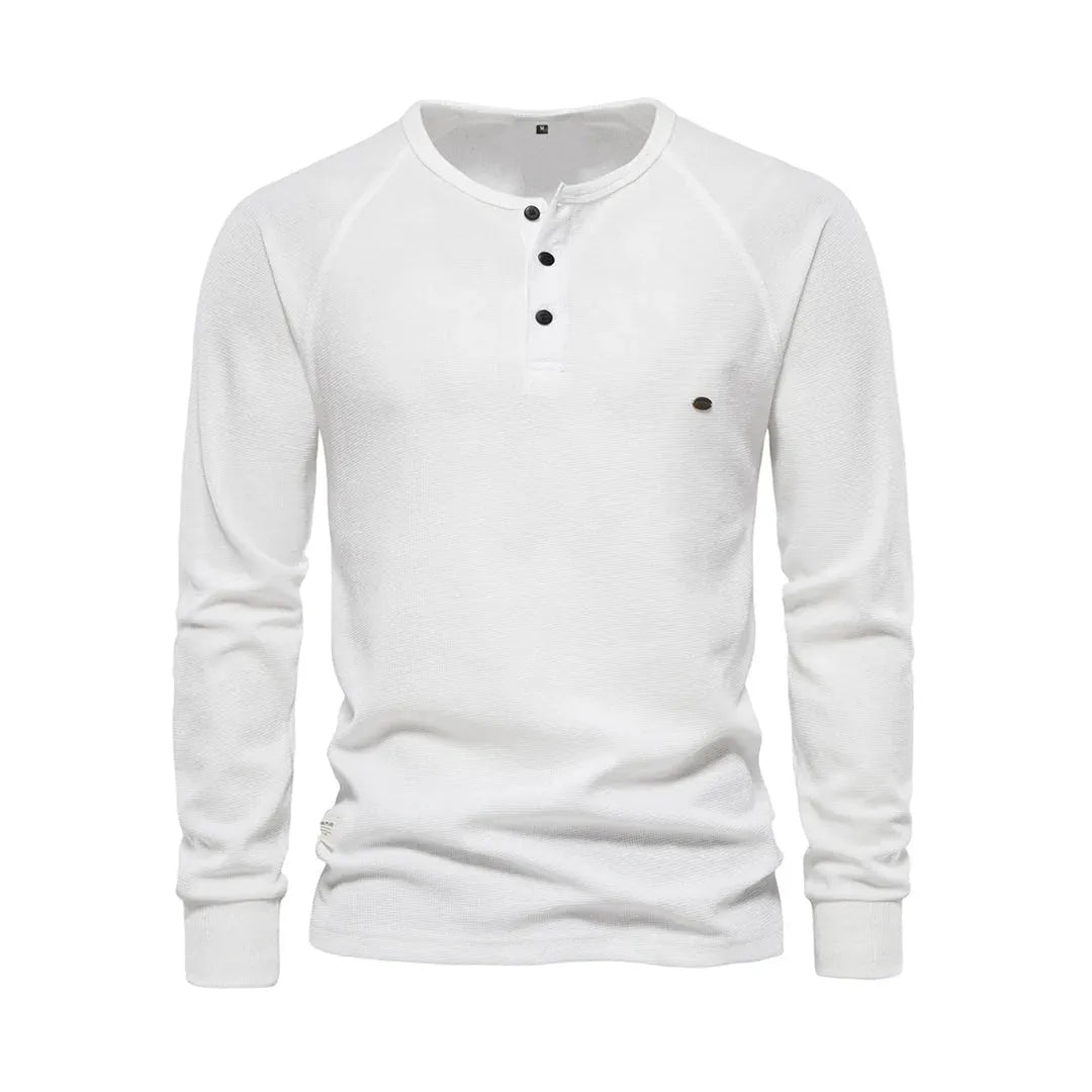 Homixa men's long sleeve shirt with button details, shown in a close-up image highlighting the fabric and design features.
