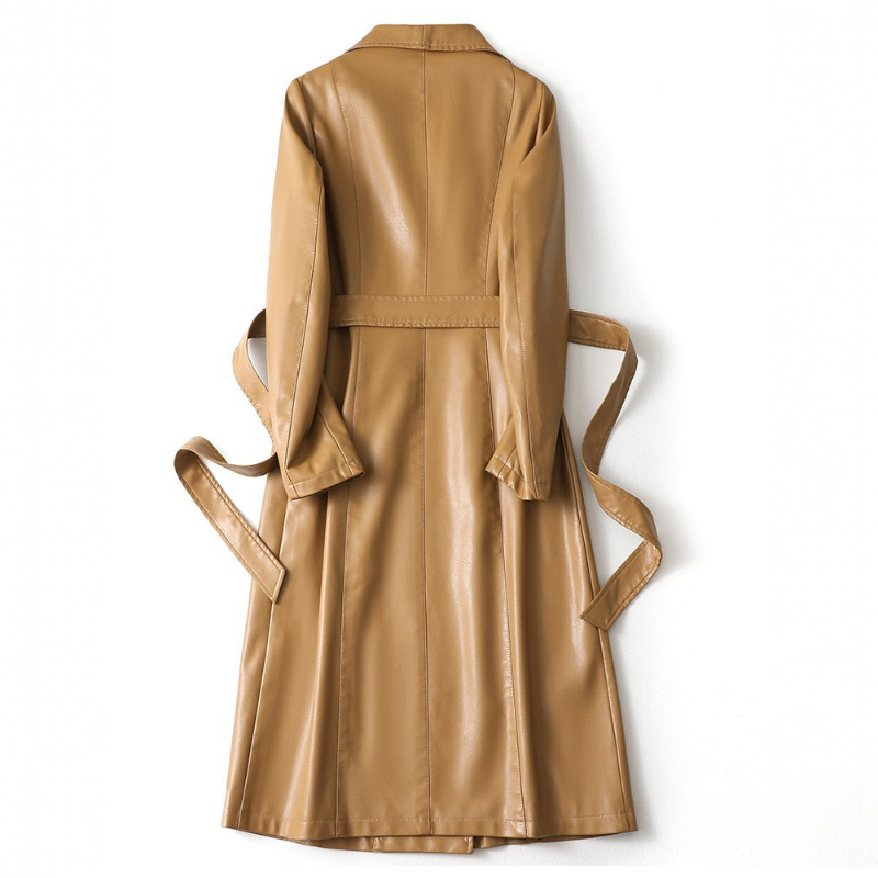 Jack Hafford Chelsea sheepskin leather trench coat displayed on a hanger, showcasing its classic design and high-quality material.