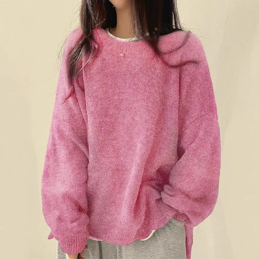 Homixa BILOG oversized knit sweater with crew neck, long sleeves, ribbed cuffs, solid color, cozy and stylish for casual wear.