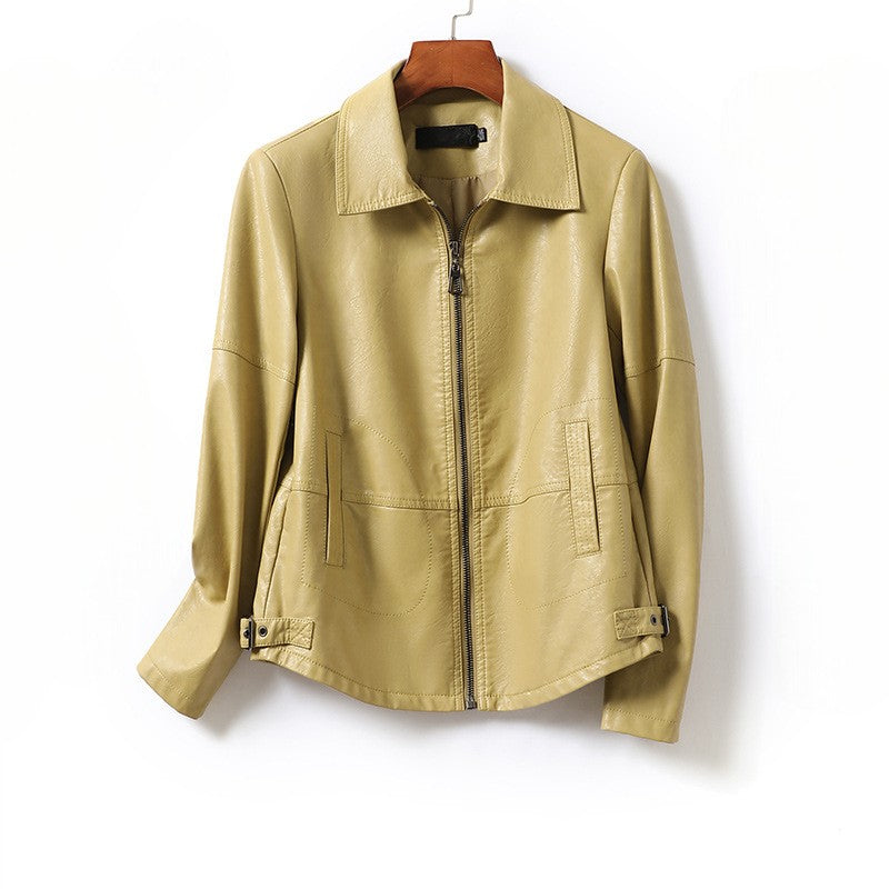 Jack Hafford Vespa sheepskin leather jacket hanging on a hanger, showcasing its soft leather texture and stylish design.