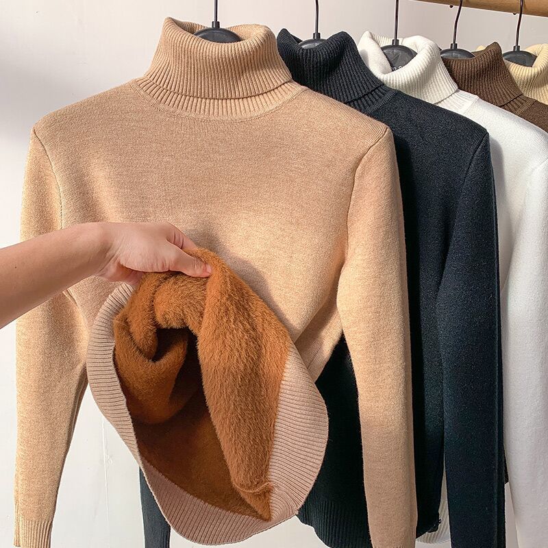 Homixa women's turtleneck sweater with sherpa detail, featuring a cozy fit and soft knit fabric, shown in a close-up shot.