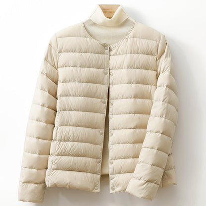 Jack Hafford Helga Down Puff Jacket in black, showing the quilted design, high collar, and front zipper for cold weather warmth.