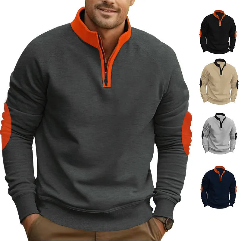 Homixa men's knit sweater with relaxed fit and quarter-zip, showcasing soft, textured fabric and casual style.