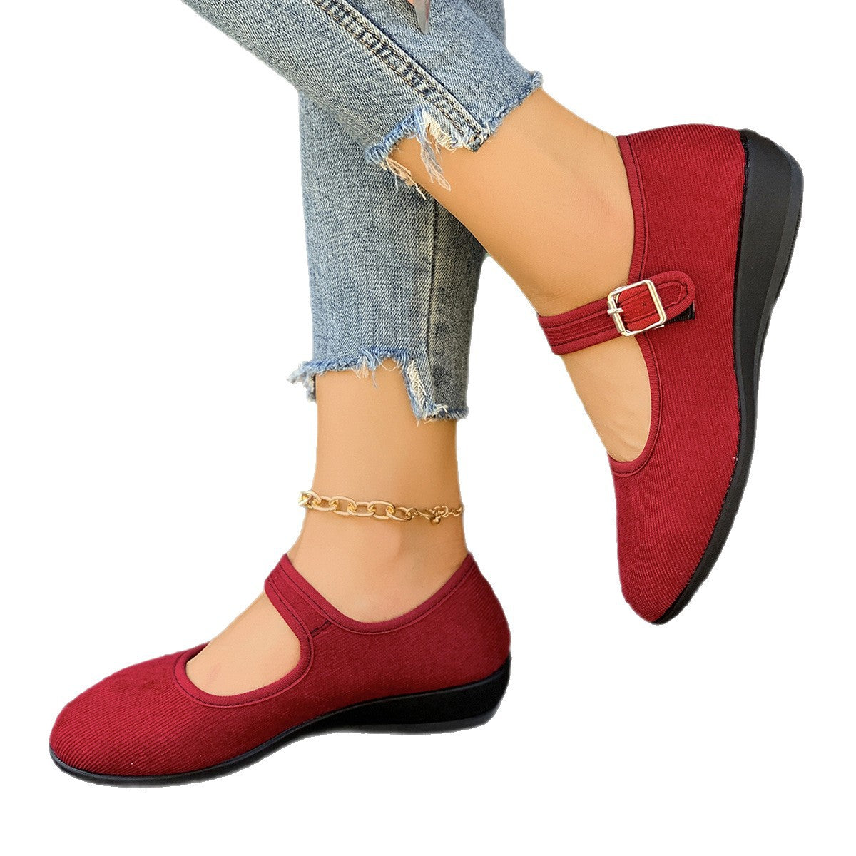 Homixa women's Mary Jane shoes with buckle detail, stylish black slip-ons with rounded toe and comfortable fit.