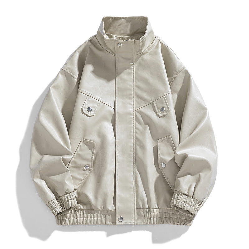 Jack Hafford Chase leather bomber jacket displayed on a hanger, featuring a classic design with ribbed cuffs and collar.
