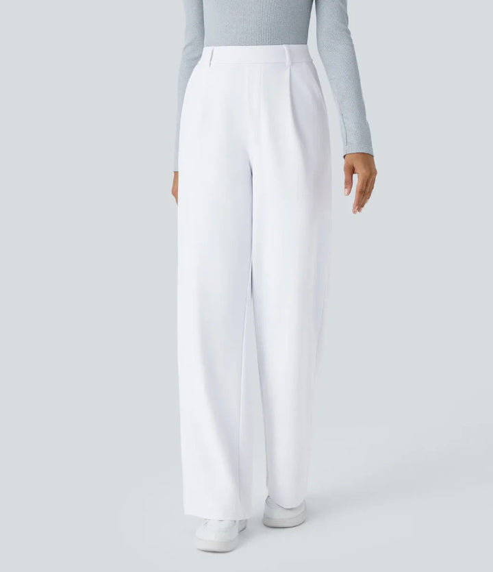 Wide leg pants for women by Homixa featuring a relaxed fit and wide-leg cut, shown in a neutral fabric with a high waist.