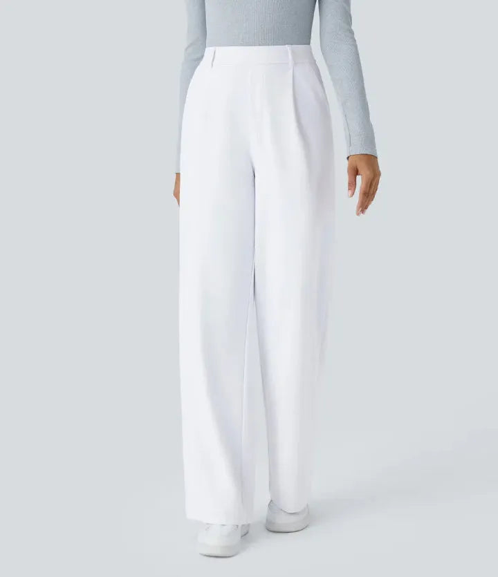 Homixa Anya women's high-waisted wide leg pants with relaxed fit and flowing fabric, shown in a stylish, comfortable design.