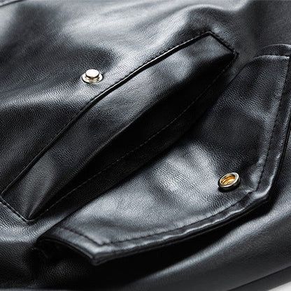 Jack Hafford Chase leather bomber jacket with front zipper and ribbed cuffs, shown on a model in a casual setting.