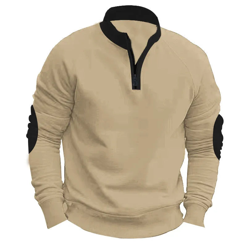 Homixa men's knit sweater with relaxed fit and quarter-zip, shown in a cozy, textured knit fabric in neutral tones.