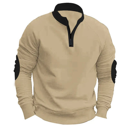 Homixa men's knit sweater with relaxed fit and quarter-zip, shown in a cozy, textured knit fabric in neutral tones.
