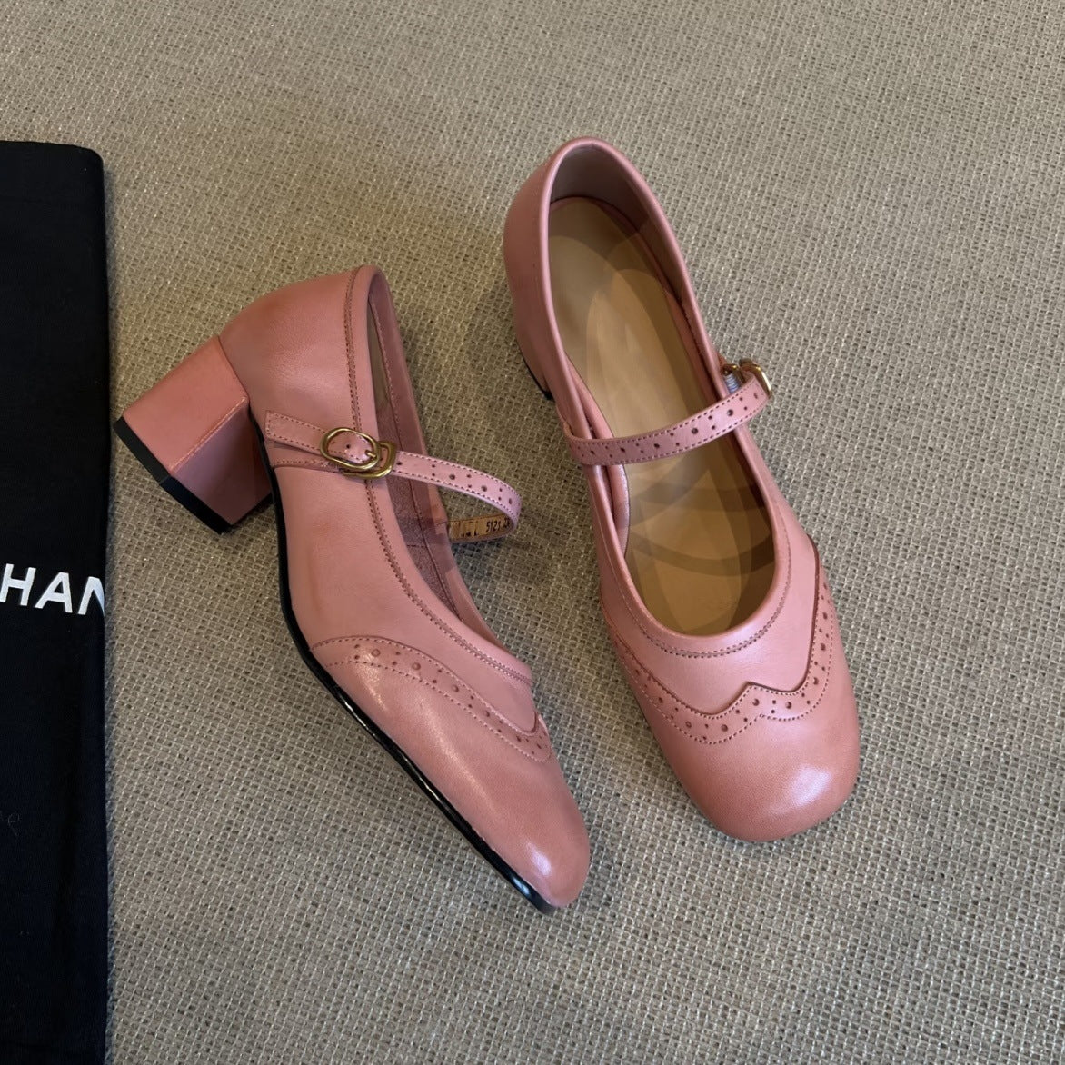 Homixa Mary Jane shoes for women with buckle detail, classic black leather, stylish and comfortable footwear.