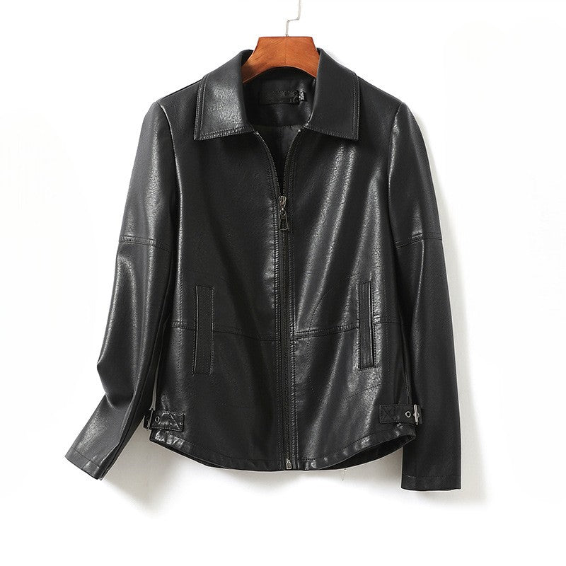 Jack Hafford Vespa sheepskin leather jacket displayed on a hanger with detailed stitching and soft, high-quality leather material.