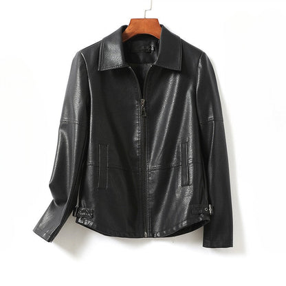 Jack Hafford Vespa sheepskin leather jacket displayed on a hanger with detailed stitching and soft, high-quality leather material.