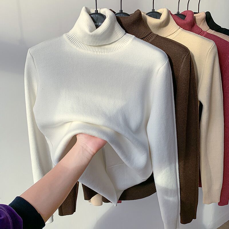 Homixa women's turtleneck sweater with cozy sherpa detail, featuring a fitted design and soft knit fabric.