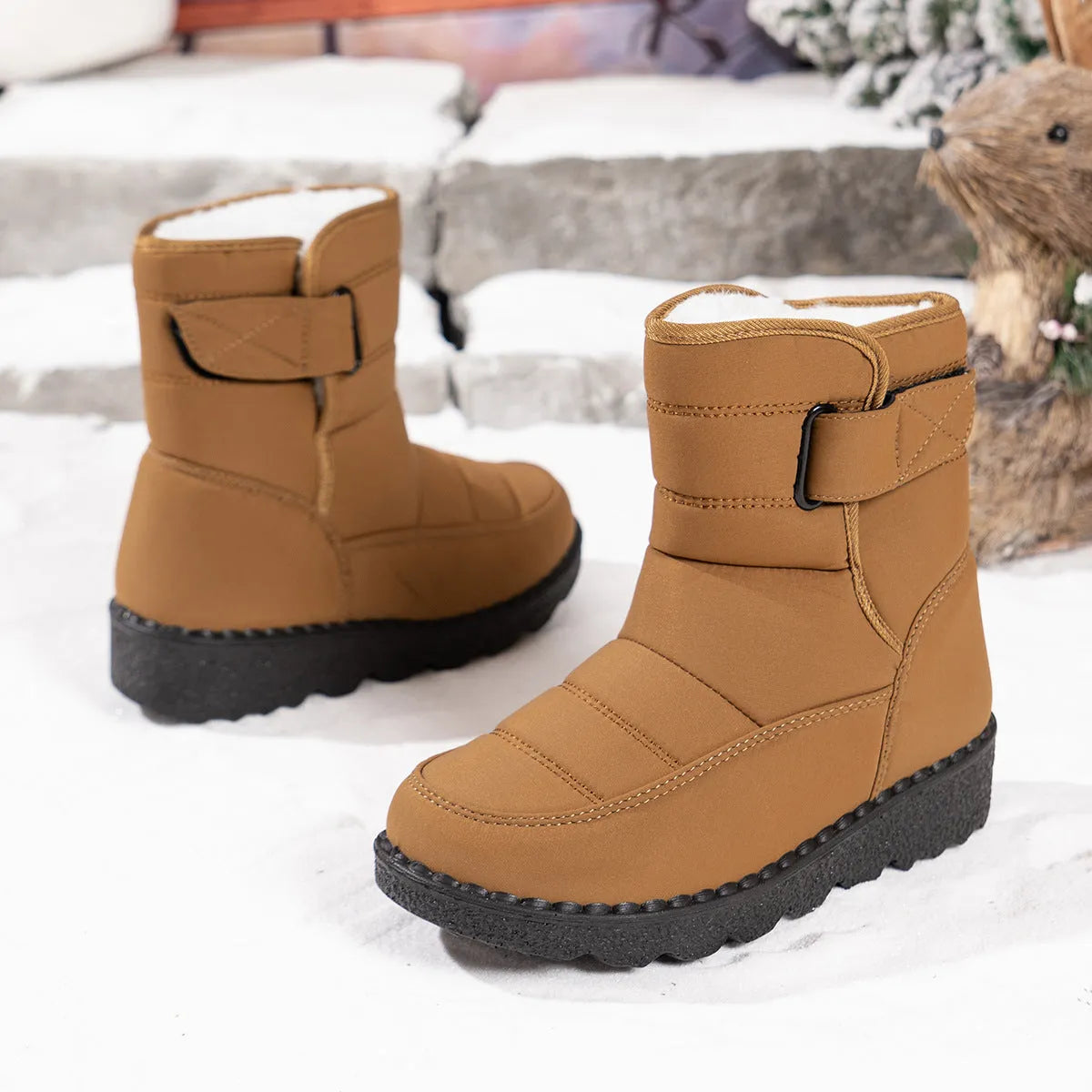 Homixa women's snow boots from the Olivia Edit with a relaxed fit, featuring insulated winter footwear with sturdy soles.
