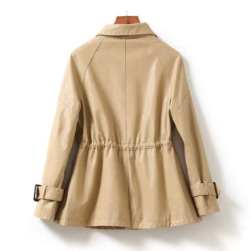 Jack Hafford Manhattan leather jacket displayed on a hanger, showcasing its sleek black leather and stylish design.