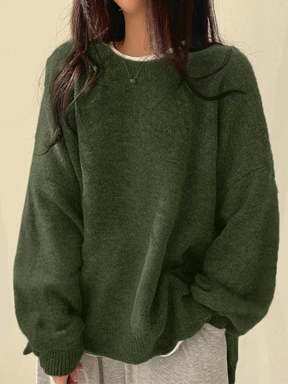 Homixa BILOG oversized knit sweater with crew neck, long sleeves, ribbed cuffs, solid color finish, cozy and stylish.