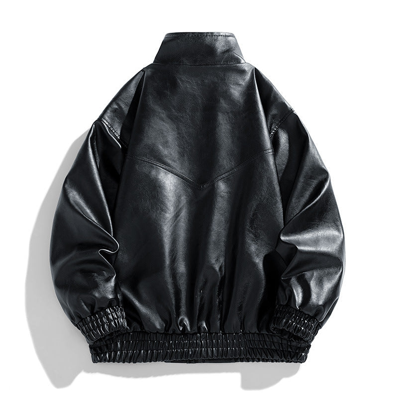 Jack Hafford Chase leather bomber jacket displayed on a hanger with a smooth leather finish and classic design.