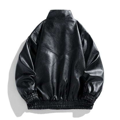 Jack Hafford Chase leather bomber jacket displayed on a hanger with a smooth leather finish and classic design.