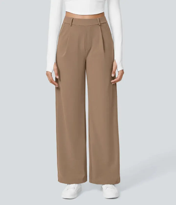 Homixa Anya women's high-waisted wide leg pants with relaxed fit and flowing fabric, shown in a stylish and comfortable design.