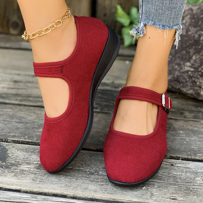 Homixa women's Mary Jane shoes with buckle detail, classic black design, stylish and comfortable footwear for everyday wear.
