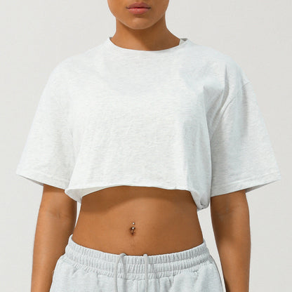 Loppist CASSIA™ relaxed fit crop tee in soft fabric, displayed on a hanger with a casual, laid-back style.