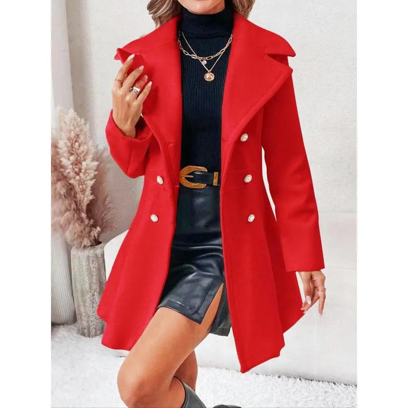 Homixa Abril women's lightweight double-breasted trench coat with belted waist, tailored classic style, in neutral fabric.