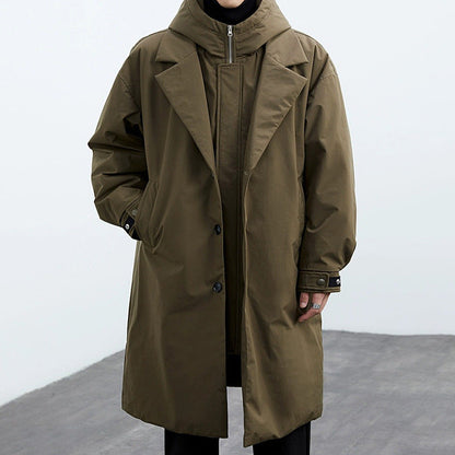 Jack Hafford Darnell trench coat shown on a model, featuring classic design, adjustable belt, and waterproof fabric for stylish protection.