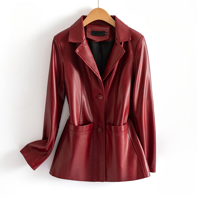 Homixa Bellatrix lambskin leather jacket featuring notched lapels, patch pockets, and a two-button front.