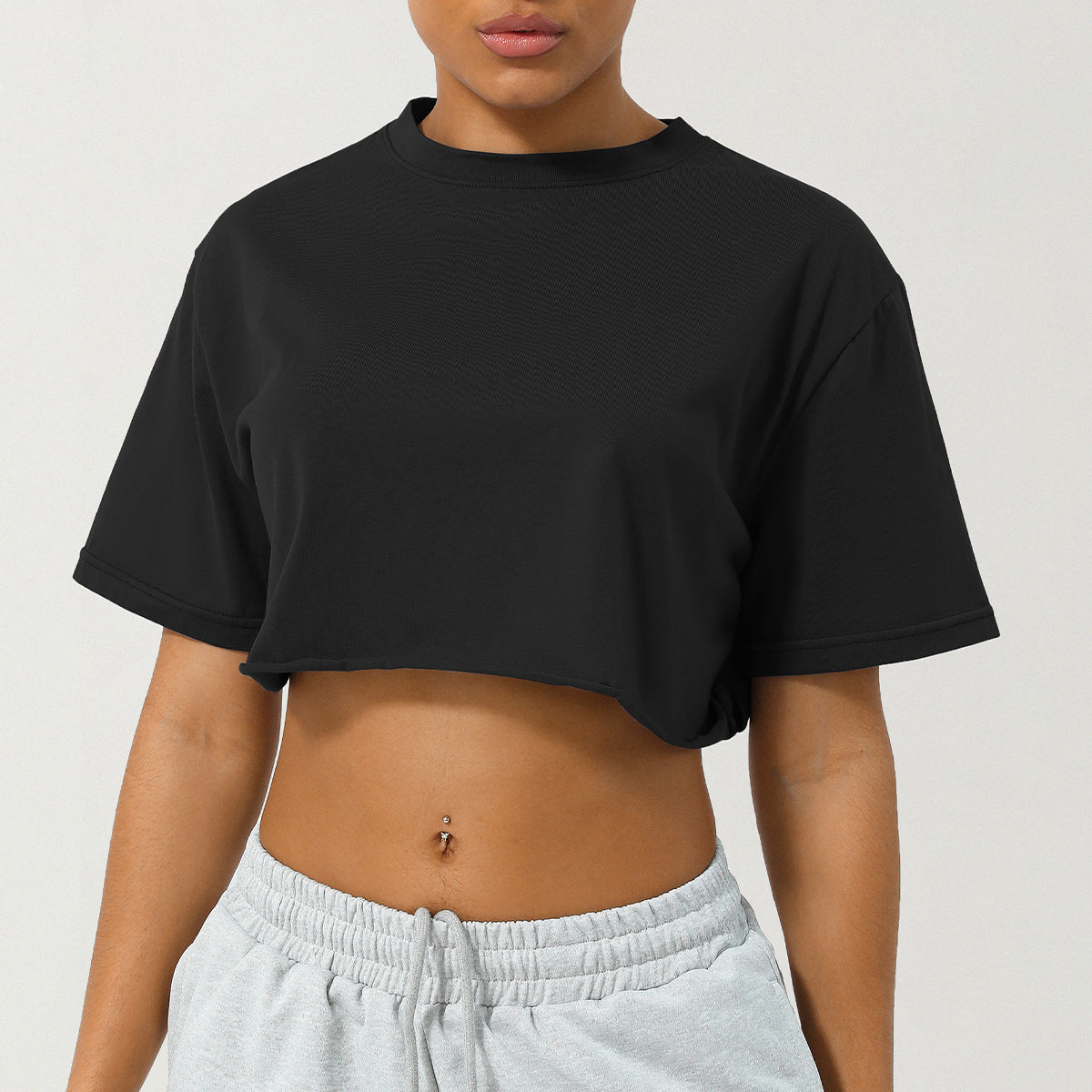 Loppist CASSIA™ relaxed fit crop tee in soft fabric, shown in a casual, relaxed style with short sleeves and a cropped length.