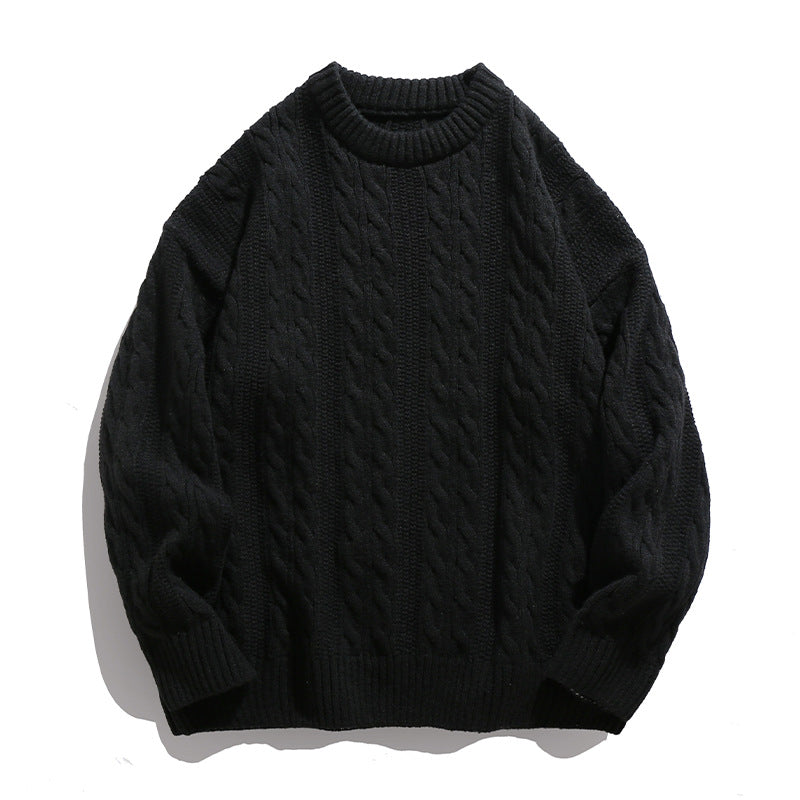 Homixa Arbury cable-knit crew-neck sweater with relaxed fit, dropped shoulders, and ribbed cuffs, displayed on a neutral background.
