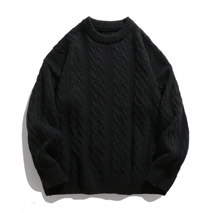Homixa Arbury cable-knit crew-neck sweater with relaxed fit, dropped shoulders, and ribbed cuffs, displayed on a neutral background.