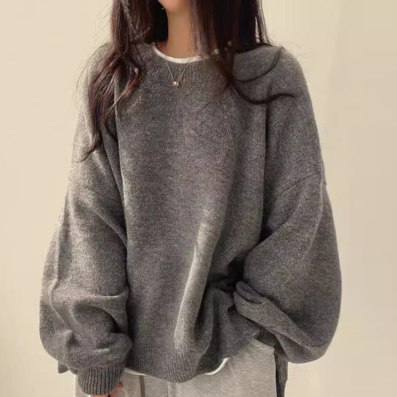 Homixa BILOG oversized knit sweater with crew neck, long sleeves, ribbed cuffs, solid color, cozy and stylish.