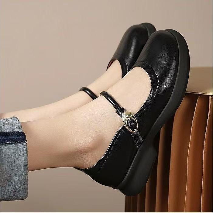 Homixa Mary Jane shoes for women, stylish black footwear with rounded toe and strap, perfect for everyday wear.