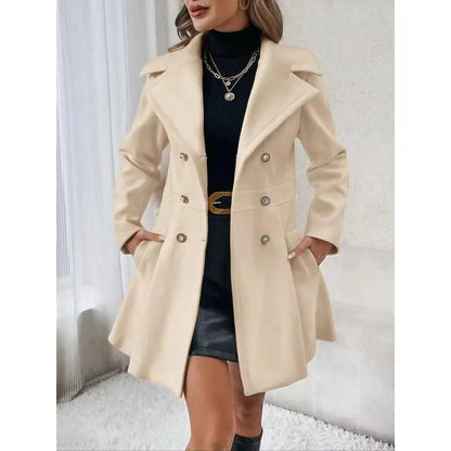 Homixa Abril women's lightweight double-breasted trench coat with belted waist, tailored classic style, shown in the image.