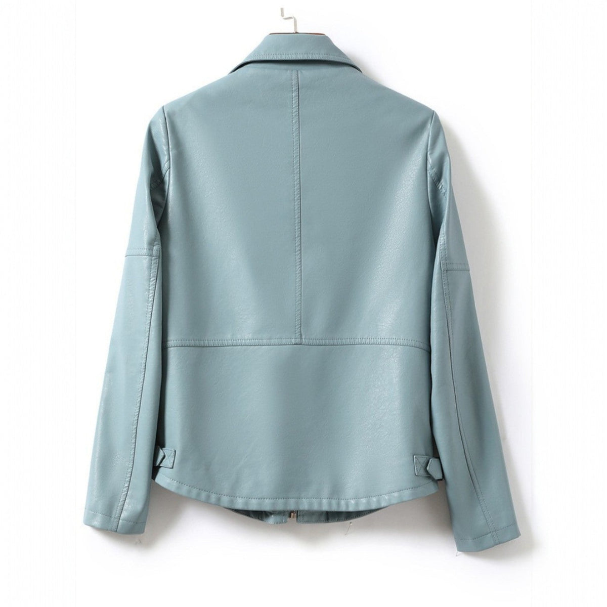 Jack Hafford Vespa sheepskin leather jacket hanging on a wooden hanger, showcasing its soft, luxurious texture and stylish design.