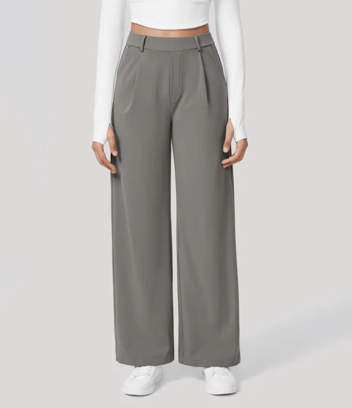 Homixa wide-leg pants for women featuring a relaxed fit and high waist, shown in a stylish, flowy fabric.