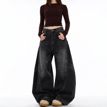 Jack Hafford Jude wide-leg jeans displayed on a model, featuring a relaxed fit and classic denim style.