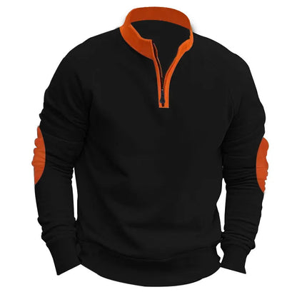 Homixa men's knit sweater with relaxed fit and quarter-zip, showing the cozy, textured fabric in a casual style.