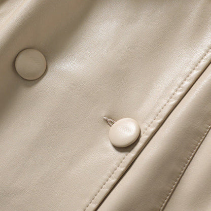 Jack Hafford Chelsea sheepskin leather trench coat with classic design and sleek silhouette, shown on a model.