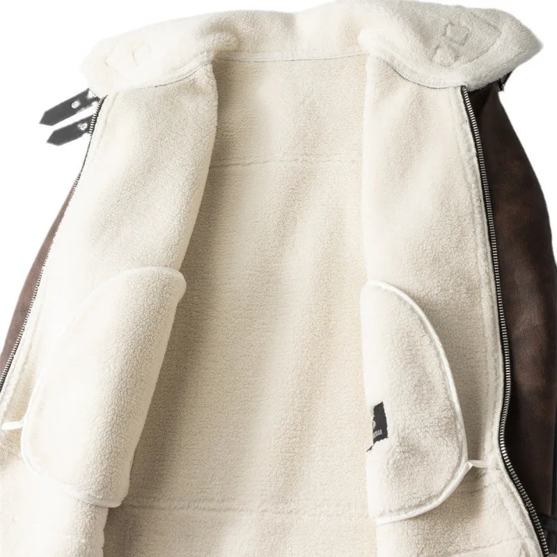 Jack Hafford Travis leather jacket displayed on a hanger, showcasing its sleek design and classic leather texture.