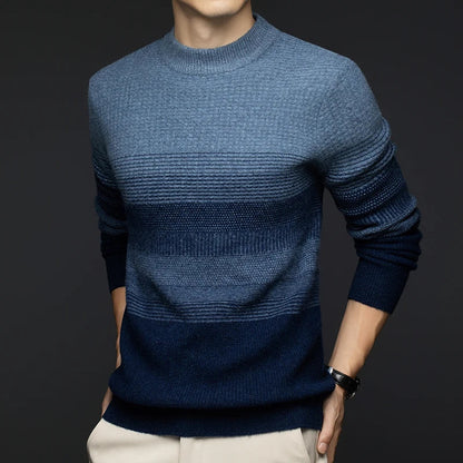 Jack Hafford Highland Wool Sweater in earthy tones, featuring a cozy knit texture and classic crewneck design.