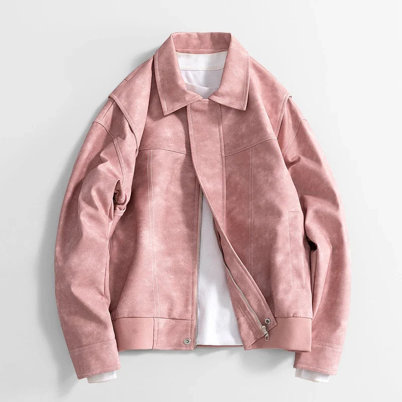 Jack Hafford Rothwell leather jacket displayed on a hanger, showcasing its classic design and rich brown leather material.