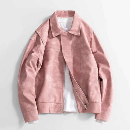 Jack Hafford Rothwell leather jacket displayed on a hanger, showcasing its classic design and rich brown leather material.
