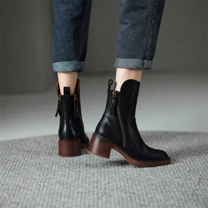 Homixa Miles women's ankle booties with low heels, casual design, perfect for fall and winter, featuring black leather look and comfortable fit.