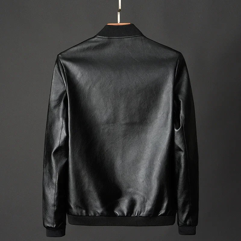Black Renegade Leather Bomber Jacket by Jack Hafford featuring a classic fit and smooth leather texture.